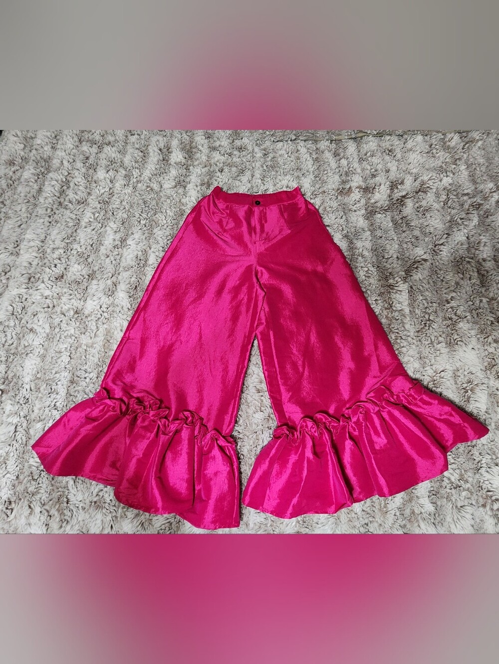 Women's Hot Pink Ruffle Wide-Leg Pants
